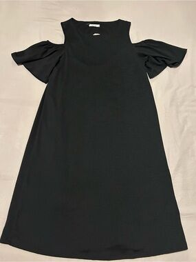 Mod Ref Black Cold-Shoulder Mini Dress with Flutter Sleeves